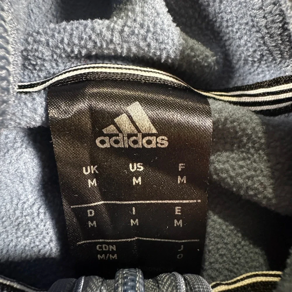 Adidas Mens 3 Stripe Full Zip Fleece Hoodie Size Medium Heathered Blue Gray